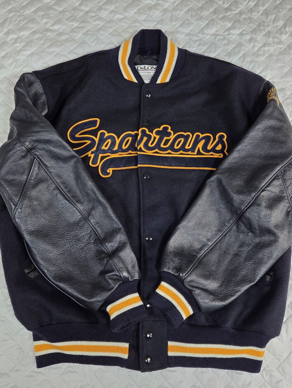 Vintage DeLONG UNCG Spartans Varsity Letterman Jacket XL Big South 1997